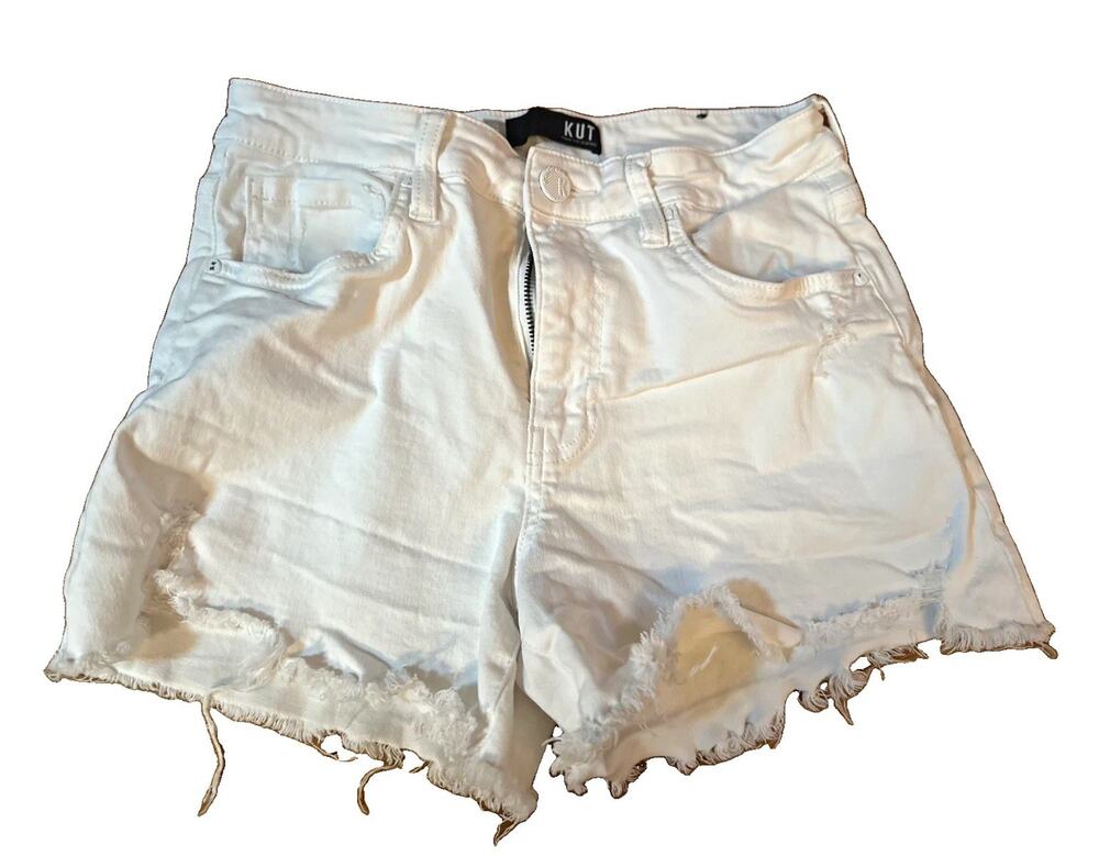 KUT from the Kloth Womens White Denim Cut Off Shorts High Rise 5-Pocket Sz 4